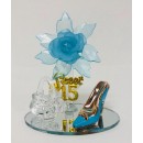 Mis Quince Anos Sweet 15 Turquoise Acrylic Flower with High Heel Shoe Favor and Purse Gift Keepsake